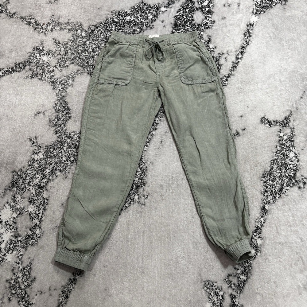 C&C California Womens Sz Small 100% Linen Jogger Pants Sage Green Drawstring